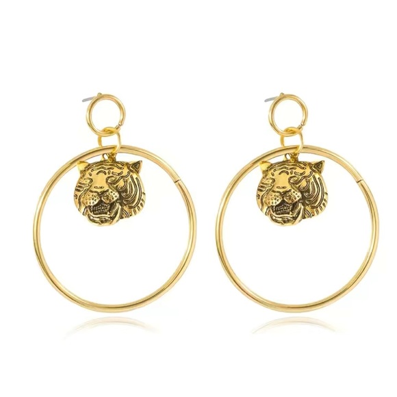 Gold Tiger Hoop Earrings - Picture 3 of 5